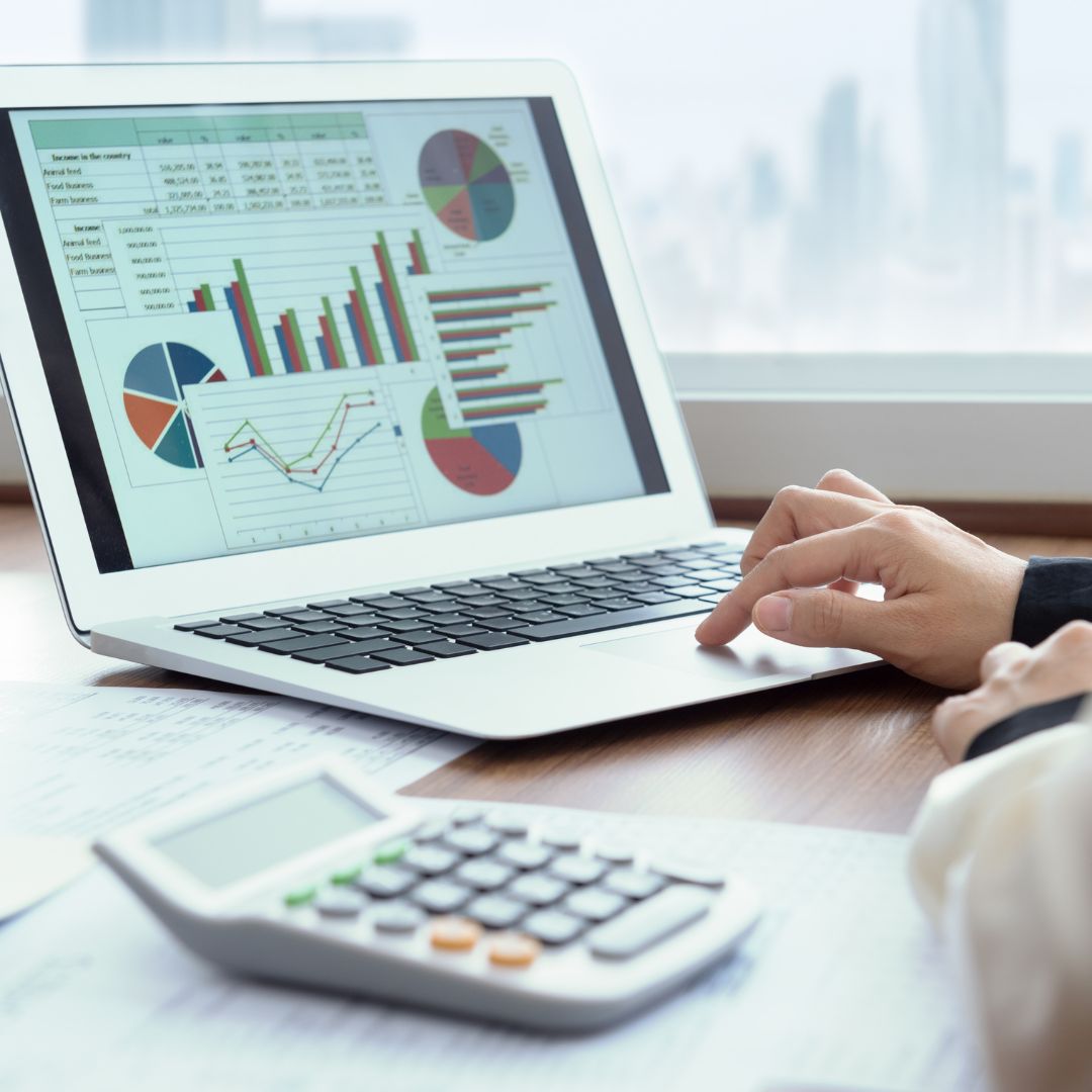 looking at charts and graphs on a computer screen