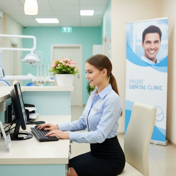 dentist receptionist at desk